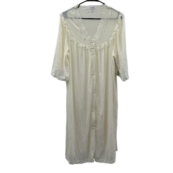 Vintage 70's Lorraine Off White‎ Lace Prairie Cottagecore Button Nightgown Sz L - Picture 1 of 11
